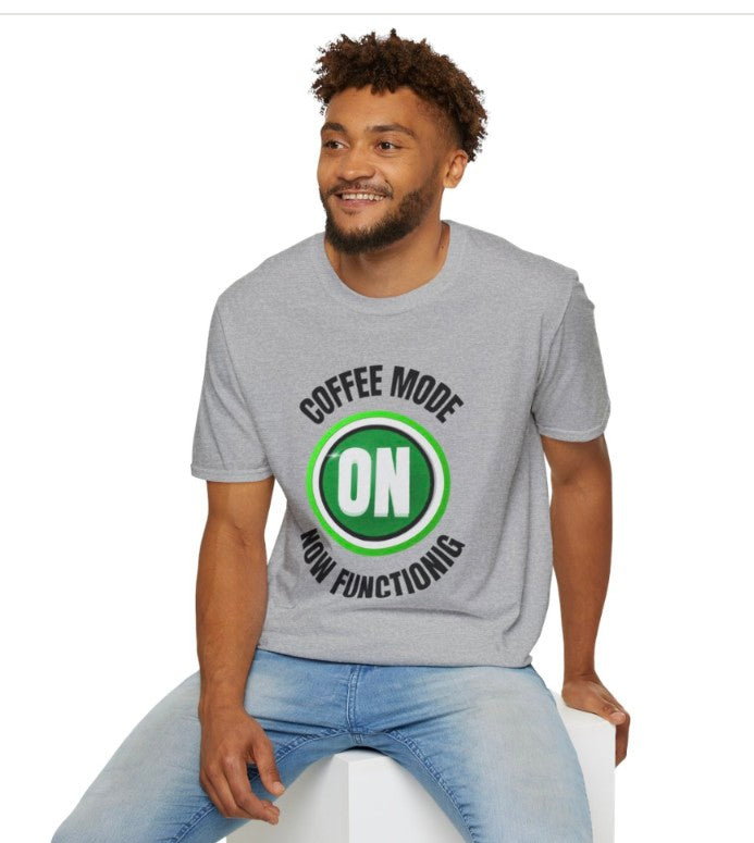 Coffee Mode On Tee Shirt, On Power Button Graphic Tee for Coffee Lovers