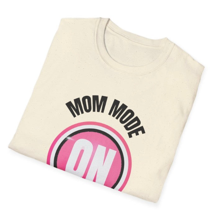 Mom Mode On Tee Shirt,  Soft Style, Light Weight Tee,Mom Mode  Graphic T-shirt,Pink Retro On Logo Tee ,