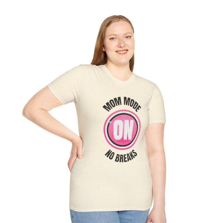 Mom Mode On Tee Shirt,  Soft Style, Light Weight Tee,Mom Mode  Graphic T-shirt,Pink Retro On Logo Tee ,