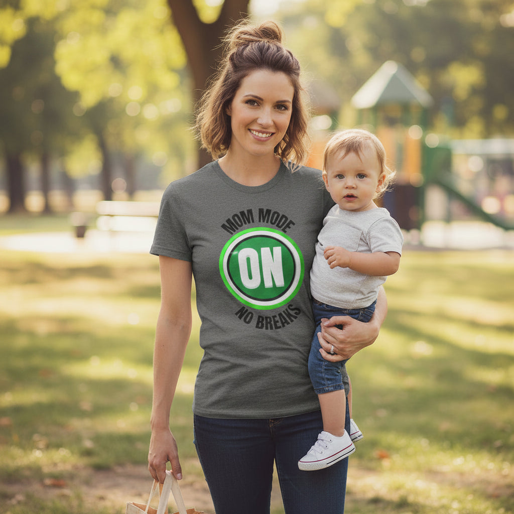 Mom Mode On Tee Shirt ,Gray, Garment -Dyrd Heavy Weight  Mom Tee